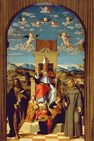 St. Thomas a Becket Enthroned with SS. Francis and John the Baptist by Girolamo Da Santa Croce